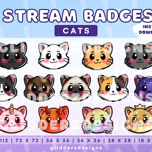 Cat Sub Badges | Cat Badges for Streamers | Cat Bit Badges | Kitten Sub Badges | Cat Twitch Badges | Cat Twitch Emotes | 13 Kitty Sub Badges