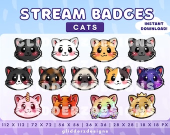 Cat Sub Badges | Cat Badges for Streamers | Cat Bit Badges | Kitten Sub Badges | Cat Twitch Badges | Cat Twitch Emotes | 13 Kitty Sub Badges