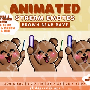 Orso marrone ANIMATO Rave Twitch Emote / Orso Glow Stick Emote Animato / Orso marrone Light Stick Twitch Emote / Rave Emote animata