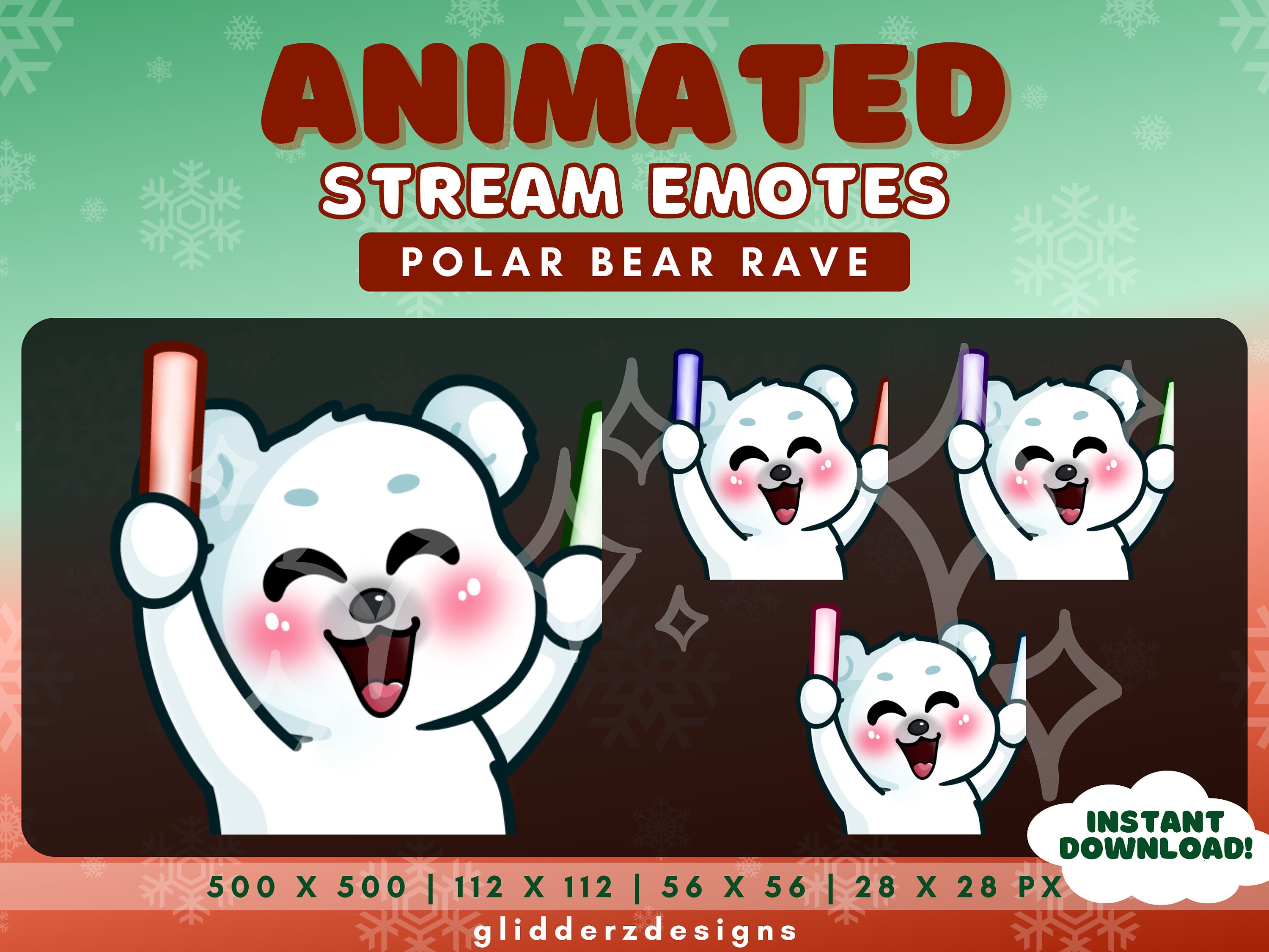 Polar Rave Polar Bear ANIMATED Glow Stick Twitch Emote | Polar Bear Rave Emote ...