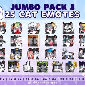 Tuxedo Cat Twitch Emote Jumbo Pack 3 | Tuxedo Cat Emotes | 25 Tuxedo Cat Emotes for Discord, Twitch, Youtube