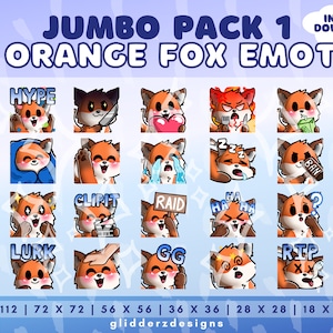 20x Fox Twitch Emotes | Cute Fox Emotes for Streamers | 20 Orange Fox Emotes for Discord, Youtube, Twitch