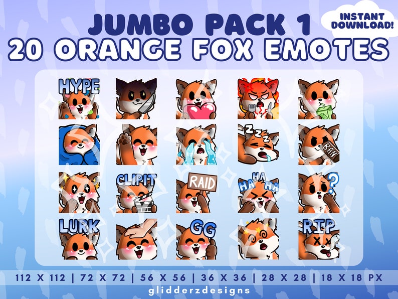 20x Fox Twitch Emotes | Cute Fox Emotes for Streamers | 20 Orange Fox ...