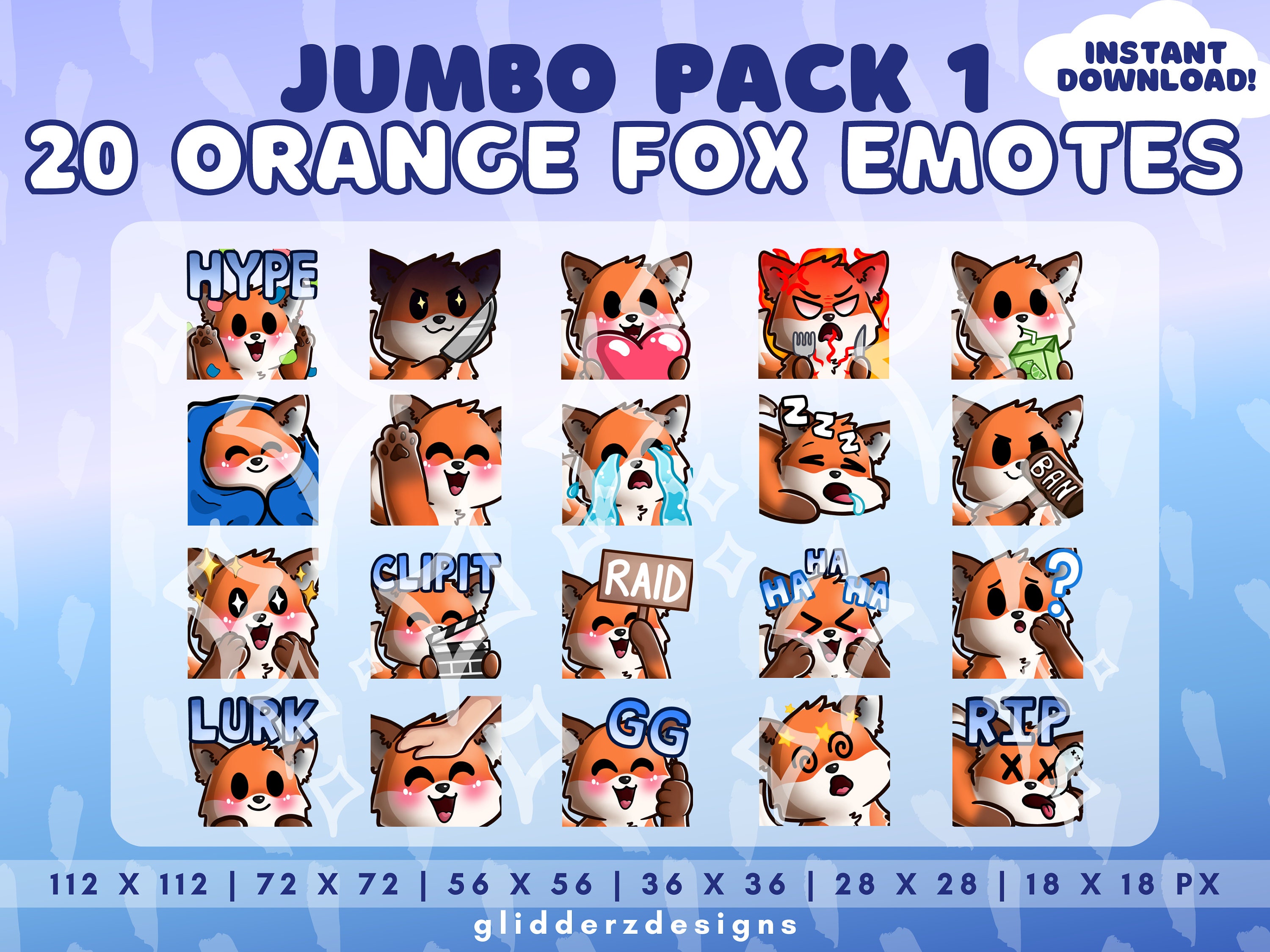 20x Fox Twitch Emotes Cute Fox Emotes for Streamers 20 Etsy