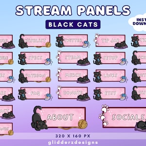 Pink Cat Twitch Panels | Black Cat Panels Twitch | 24 Cat Stream Panels | Pink Stream Panel Set | Cute Twitch Cat Panels
