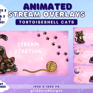 Animated Cat Twitch Overlay | Pink Stream Overlay | Tortoiseshell Cat Animated Overlays | Animated Cat Stream Overlay Twitch