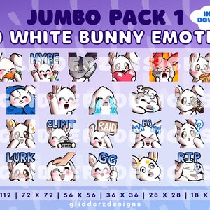 White Bunny Emote Jumbo Pack 1 | White Bunny Twitch Emotes | 21 White Bunny Emotes for Twitch, Discord, Youtube | Cute Rabbit Emotes