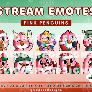 Pink Penguin Holiday Twitch Emotes | Christmas Emote Twitch Pack | Winter Penguin Twitch Emote 10-Pack | Penguin Discord Emotes