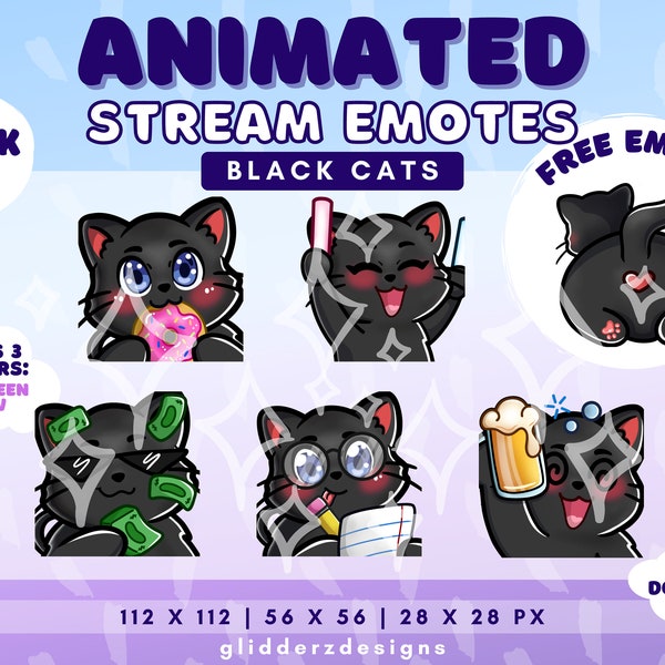 Black Cat ANIMATED Twitch Emotes | Black Cat Animated Emotes | Black Cat Emote Animated | Animated Emote Pack 7 | Discord Animated Emotes
