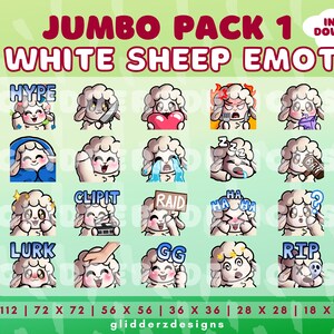 White Sheep Twitch Emote Jumbo Pack 1 | 20 White Sheep Emotes | Cute Sheep Emotes for Discord, Twitch, Youtube