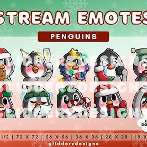 Penguin Holiday Twitch Emotes | Christmas Emote Twitch Pack | Winter Penguin Twitch Emote 10-Pack | Penguin Discord Emotes