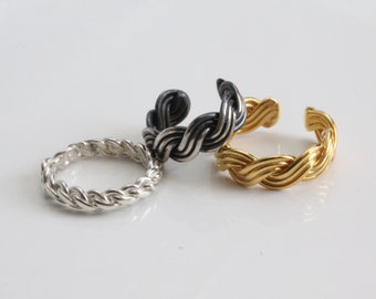 Sterling Silver Midi Ring, Knitting Ring, Gold Plated Ring, Adjustable Rings