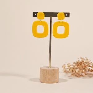 Yellow Statement Earrings | Handmade Polymer Clay Dangle Earrings | Retro Mod Style | ClayfullyMade