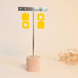 Bright Yellow Geometric Polymer Clay Earrings: Lightweight Retro Dangles
