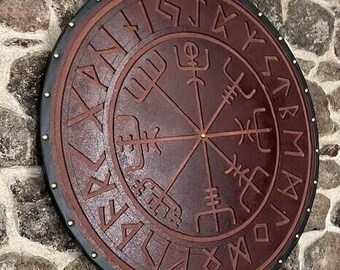 Viking Shield Norse Compass Shield wooden shield Battle-Ready Handcarved Design Norse Shield Reenactment Wall Decor Shield