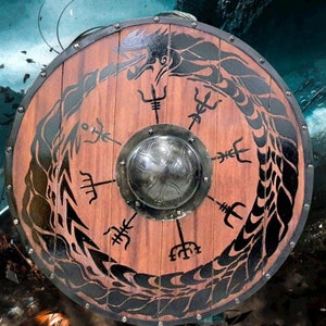 Viking Noorse kompas schild met draak ontwerpen Hand geschilderd Viking houten schild 24 inch re-enactment/decoratief schild Christams Gift