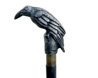 Antique Brass Raven Head Solid Handle Nautical Wooden Walking Stick Shaft Cane