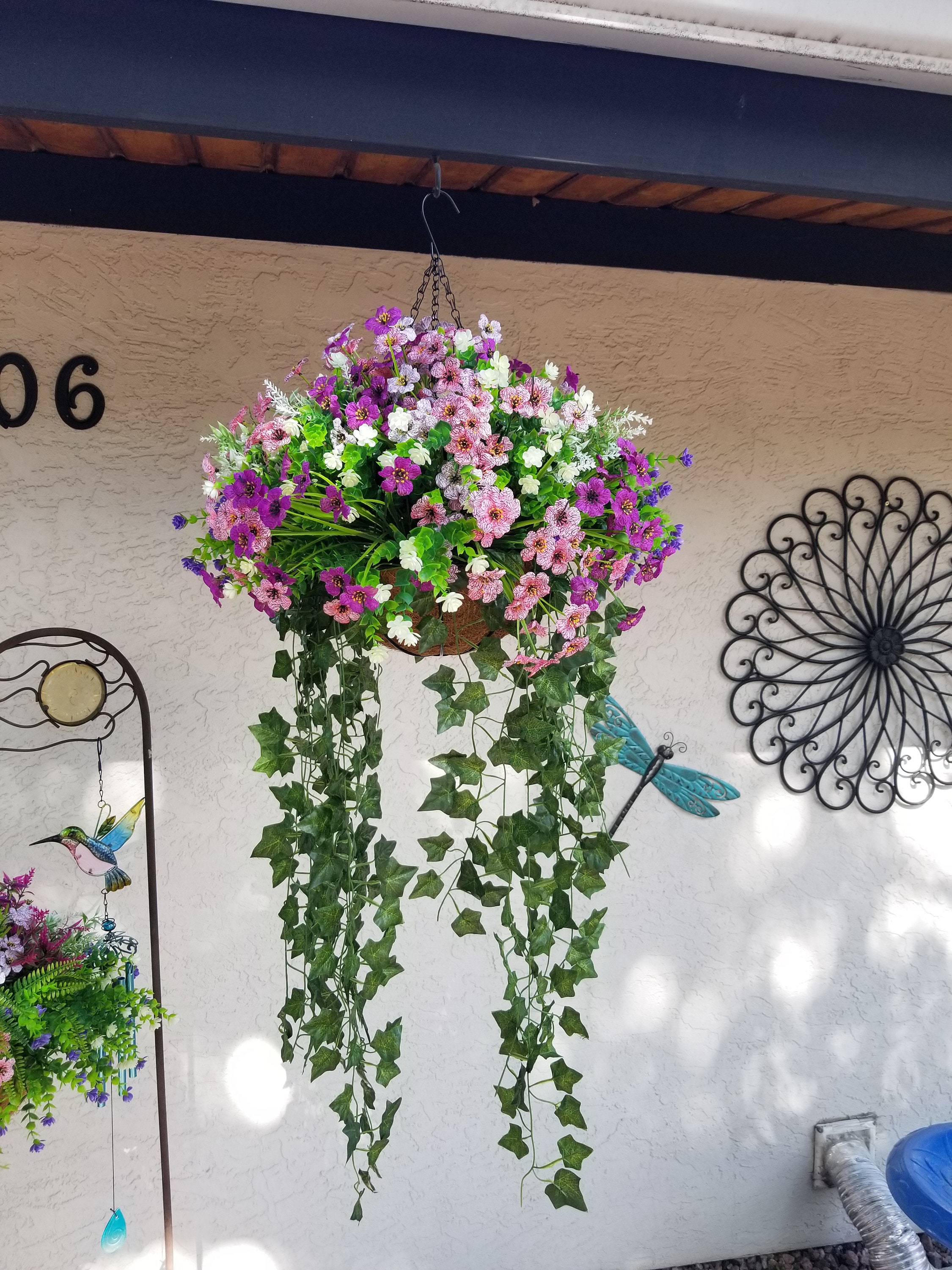 Hanging basket artificial flowers Etsy