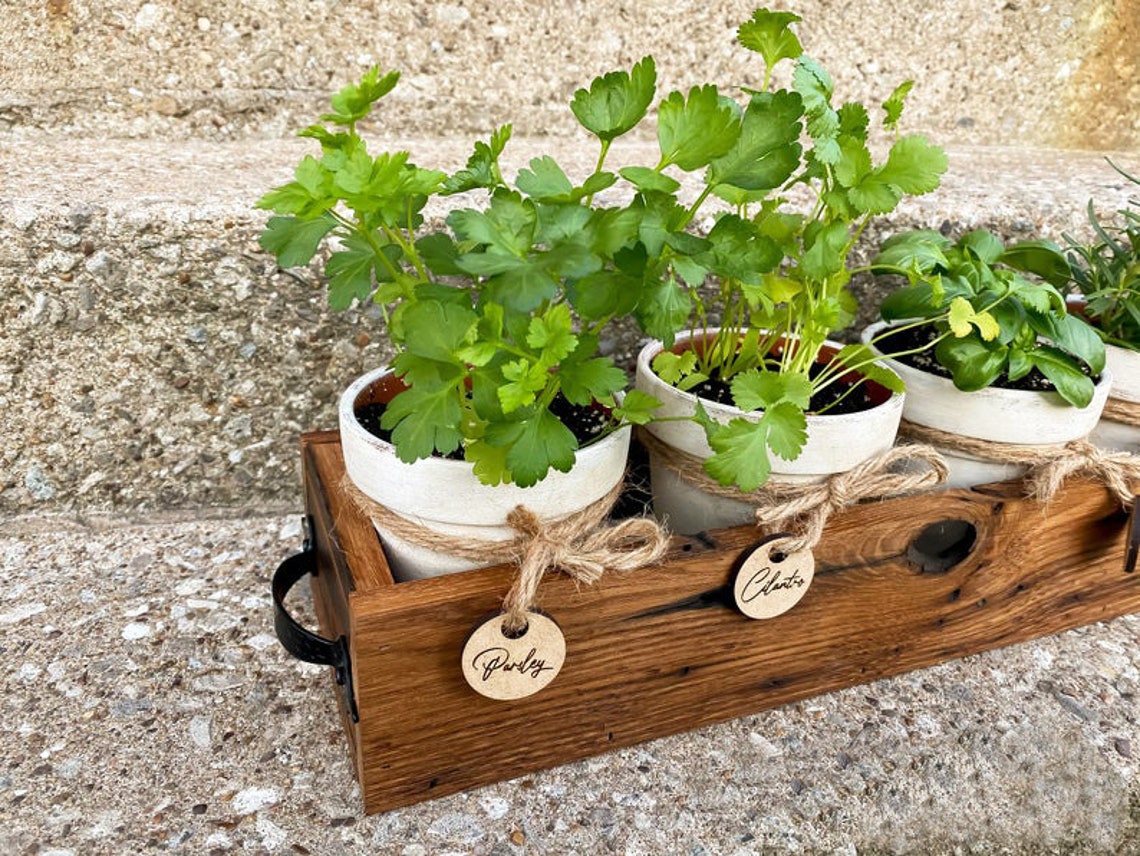 Herb Planter Garden Box Rustic Planter Herbs Barnwood Box Etsy