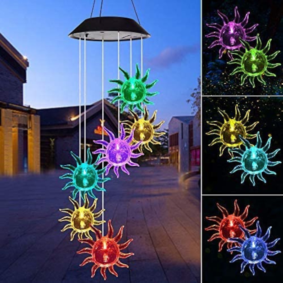 Wind Chime Solar Lights Chimes Outdoor Sun Flower Hummingbird Light