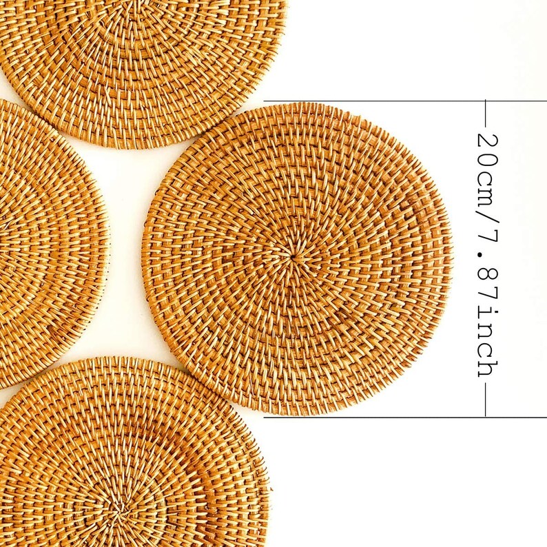 Round Braided Placemats Natural Rattan Handmade Heat Resistant Etsy