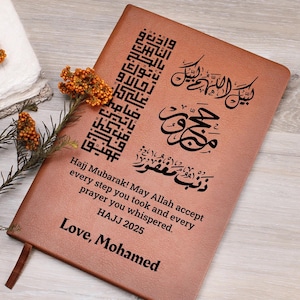 Presentes personalizados para o Hajj, Diário do Hajj Mubarak, Caderno islâmico para o Hajj, Diário de viagem em couro, Ideias para presentes do Hajj, Lembrança de peregrinação muçulmana