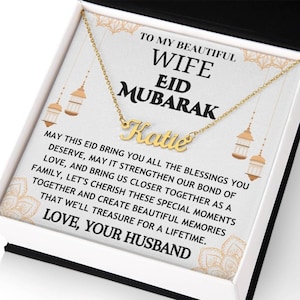 Gepersonaliseerde Eid-cadeaus voor vrouwen, Eid Mubarak-cadeau voor haar, gepersonaliseerde naamketting Eid-cadeau voor mijn vrouw, Eid al-fitr islamitische geschenken
