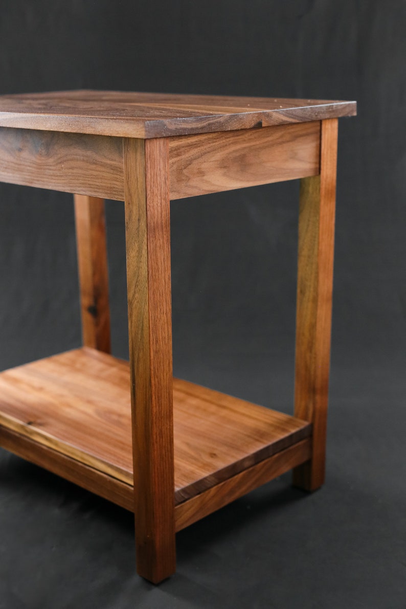 Walnut End Table With Shelf Storage Solid Wood Side Table Nightstand