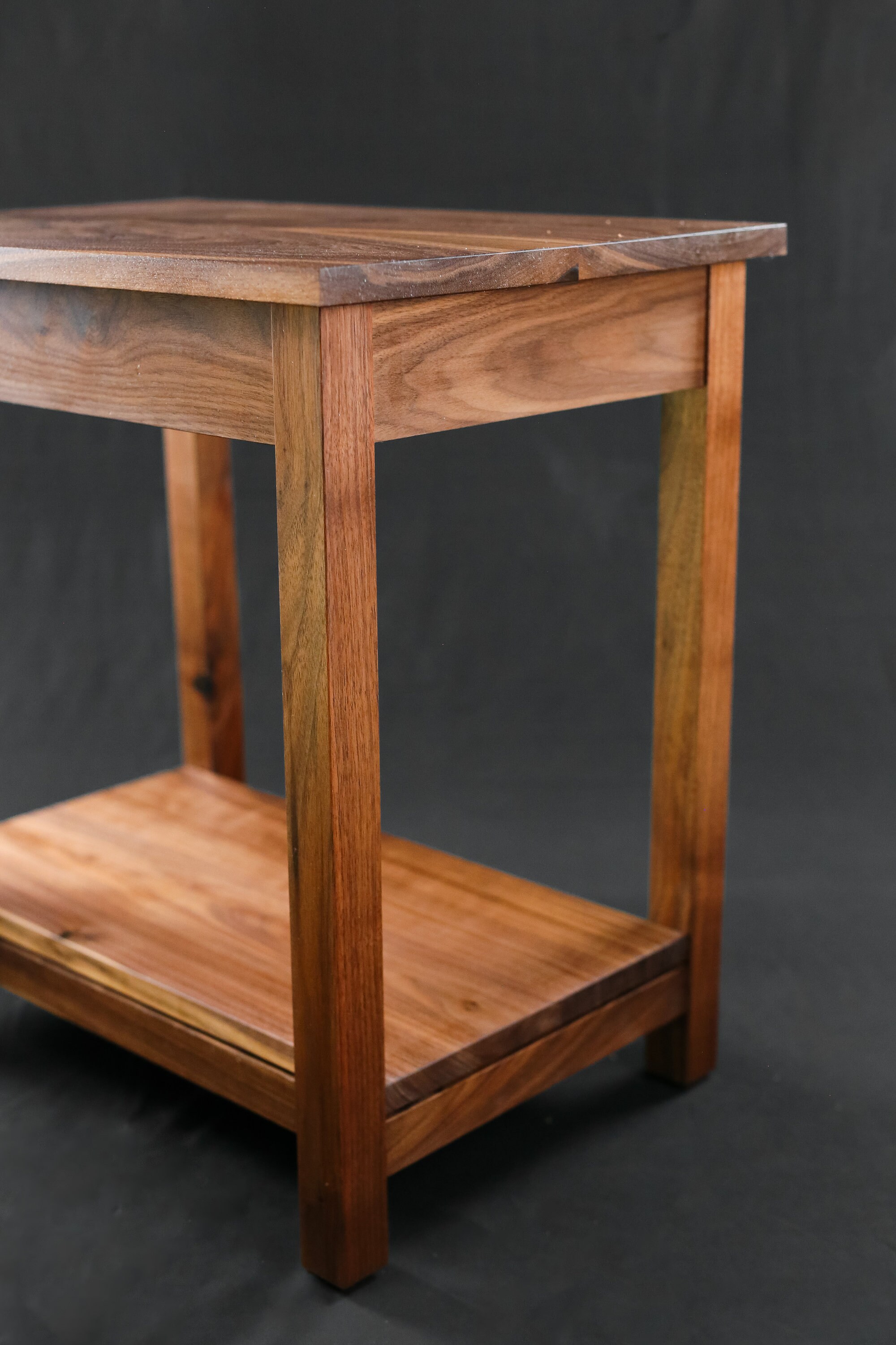 Walnut End Table With Shelf Storage Solid Wood Side Table Nightstand