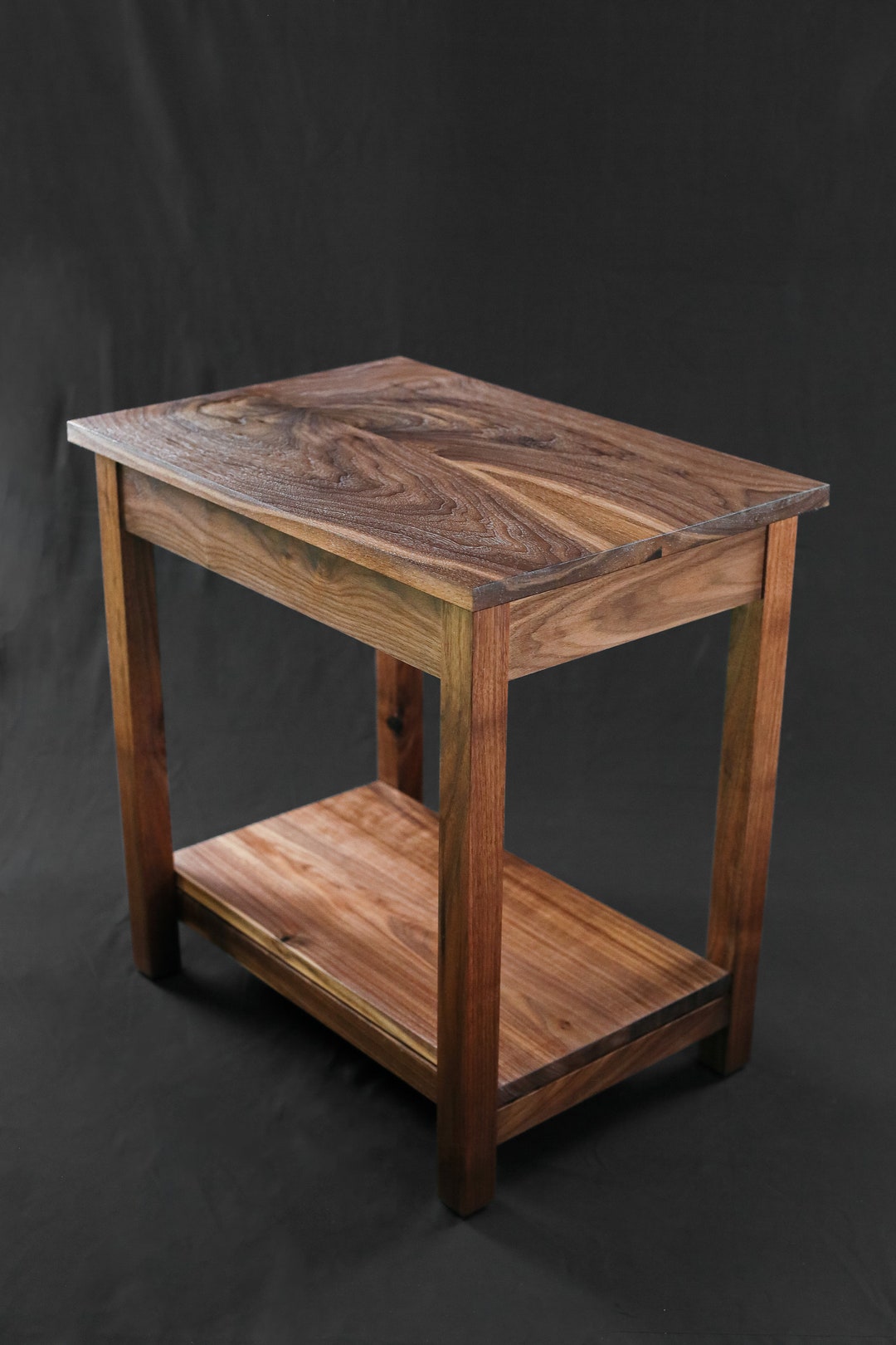 Walnut End Table With Shelf Storage Solid Wood Side Table Nightstand