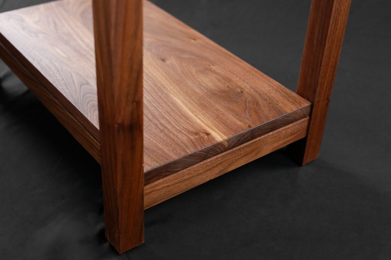 Walnut End Table With Shelf Storage Solid Wood Side Table Nightstand