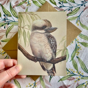 Pássaros australianos, Kookaburra risonho, martim-pescador, cartão de felicitações