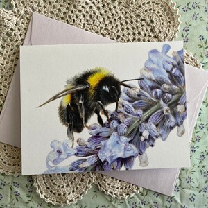 Bumblebee Friend, lavender, Greeting Card, nature, pollinating bee