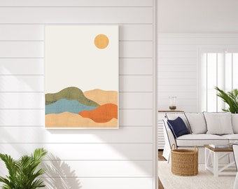 Arte mural de paisaje, Imprimible de paisaje, Impresión abstracta de paisaje, Póster de montaña, Póster abstracto neutro