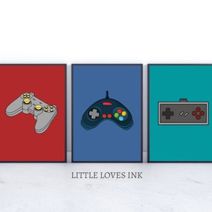 Video gaming prints set of 3, Retro gaming controller wall art, Gaming printable, Gaming wall art, Gaming controller print, Game room print