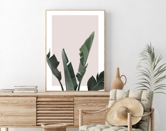 Minimalist green leaves printable, Abstract green leaves wall art, Botanical leaves poster, Home decor wall art