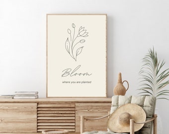 Bloom flower wall art, Flower wall art, Flower wall decal, Bloom flower wall decor, Minimalist flower, Neutral prints