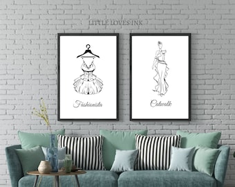 Conjunto de estampados de moda de arte de 2 líneas, Arte de la pared de la moda, Decoración de la pared de la manera, Impresiones de la pared de la manera, Impresión del arte de la pared de la manera, Decoración del hogar, arte del dormitorio