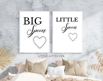 Set of 2 big spoon little spoon printable wall art, Big spoon little spoon, wall art, Bedroom decor, Bedroom prints, Bed wall art