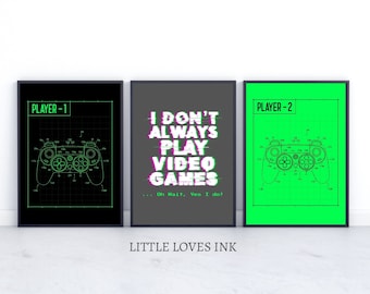 Video gaming prints set of 3, Retro gaming controller wall art, Gaming printable, Gaming wall art, Gaming controller print, Game room print