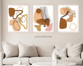 Set of 3 boho abstract wall art printables, Boho abstract prints, Living room art print, Home decor wall art, living room decor