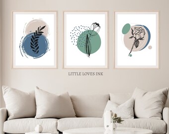 Set of 3 boho Abstract flower printable wall art, Boho decor, Boho wall art, Abstract art, Abract print, Flower Print, Flower art
