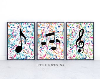 Music wall art, Set of 3, Music printable, Music note print, Music gift print, Music decor, Music wall print, Music print download