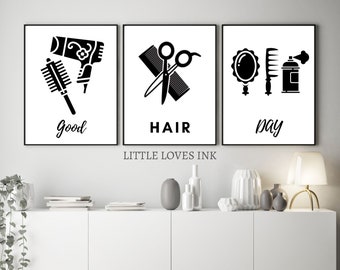 Hair salon decor set of 3 prints, Hair salon decor, Hair salon wall art, Hair salon wall prints, Beauty salon printable, beauty salon decor