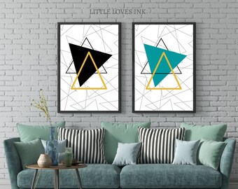 Abstract triangle Set of 2 prints , Geometric wall art, Home decor art, Abstract wall print, Abstract art print, Abstract decor, Home decor