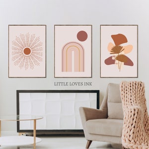 Boho abstract printable wall art set of 3, Boho neutral wall art decor, Boho room decor, Minimalist print
