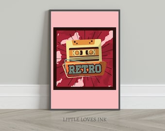 Arte de pared de música retro, Impresiones de música de casete retro, Regalo de música retro, Música imprimible, Arte de pared de música, Impresión de música, Descarga digital
