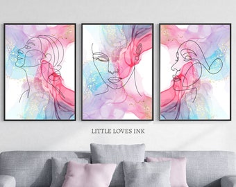 Abstract woman line art set of 3, Abstract line print, Abstract line art, Abstract line art printable, Home decor print, Home decor wall art