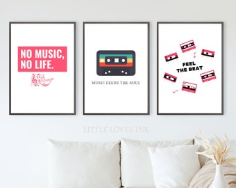 Set of 3 music printable download, music wall art, Music poster, Wall art, Home deor, Digital download, Music notes