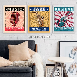 Retro music wall art, Retro music prints, Retro music gift, Music printable, Music wall art, Music print, Digital download, Music decor